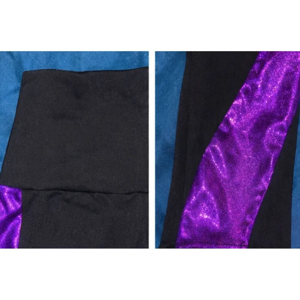 Motionwear Black & Purple Metallic Dance / Performance Leggings – Adult Small